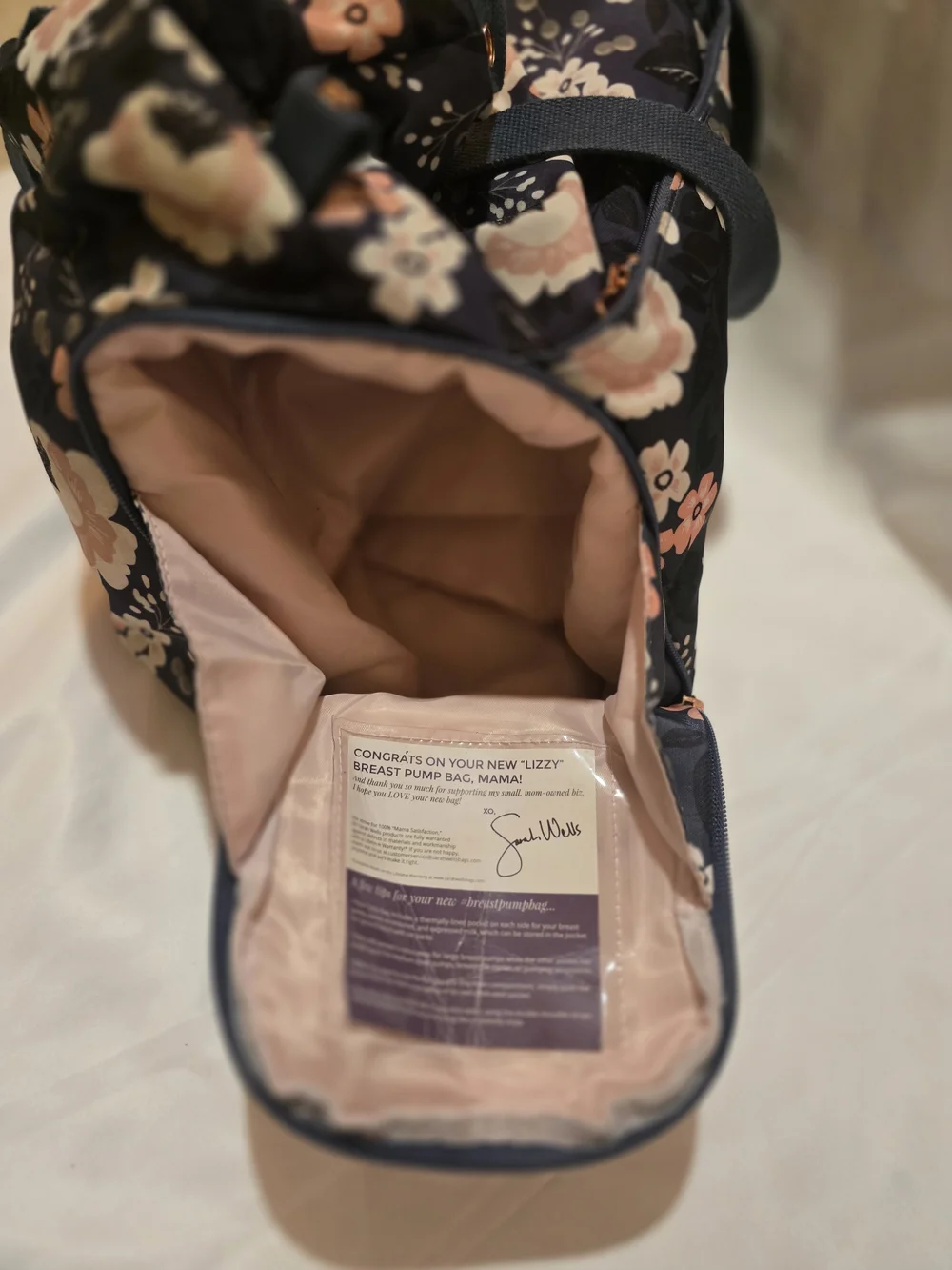 Sarah Wells Breast Pump Bag - Navy with Blush Flowers 